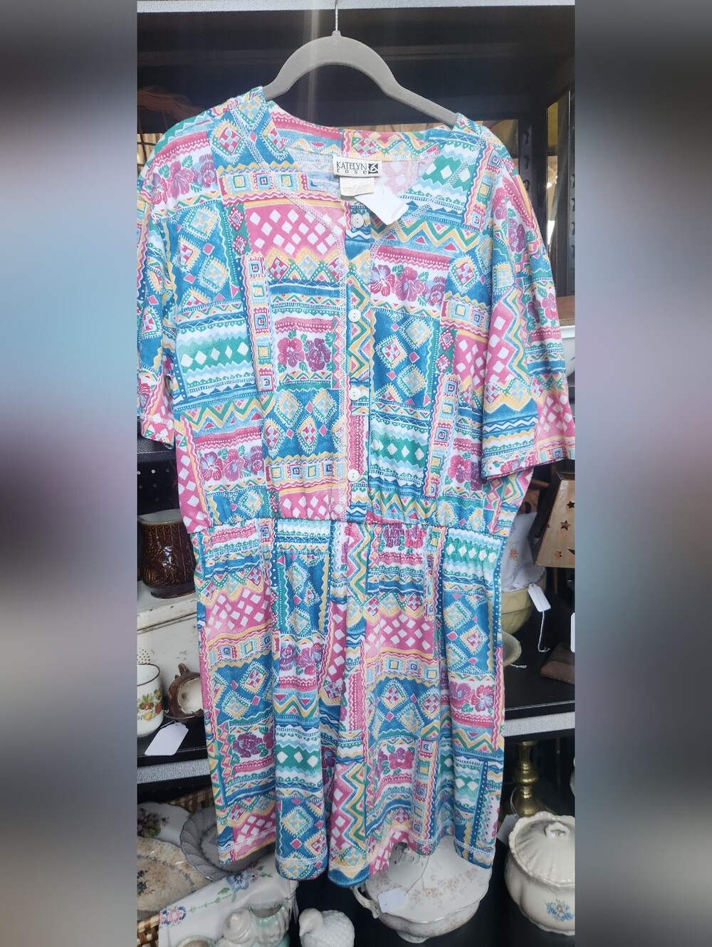 Vintage Katelyn Rose Colorful Patchwork Romper | Large | 90s Retro Button Front